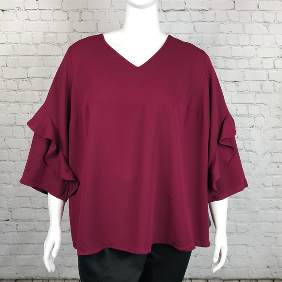 Alfani Tops - 0X 1X 2X 3X Alfani Cranberry Ruffle Sleeve Top